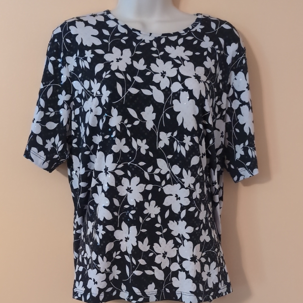 EUC Bon Worth Floral Sequined Women's Blouse